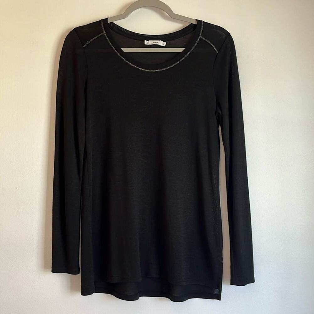 Vince Long Sleeve Crewneck Tee Size XS Black w/ Silver Sheer Whimsigoth